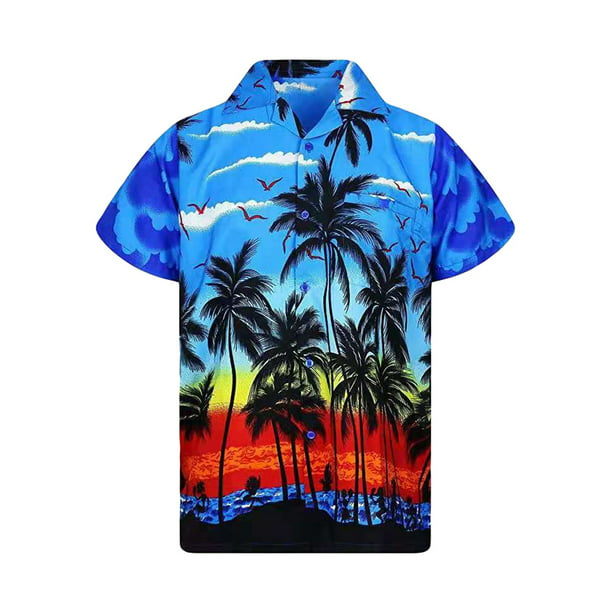 Summer Short Sleeve Men Hawaiian Shirt Slim Fit Button Down Beach Shirts Holiday Party Casual Shirt 